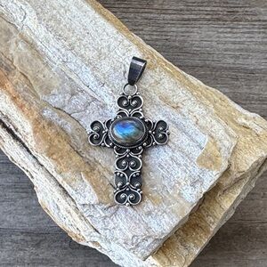 Sterling Silver Cross Pendant with Labradorite